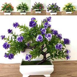 Decorative Flowers Fake Artificial Plants Bonsai Tree Pot Mini Simulation Rose Potted Plant Ornaments Home Garden Decor