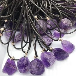 Natural Irregular Amethyst Rough Stone Necklaces Healing Crystal Gemstone Pendant Necklace Women Jewelry