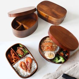 Japanese Bento Boxes 3 Grids Kitchen Wood Lunch Box Eco-friendly Natural Wooden Sushi Boxes Food Container Tableware Bowl BH8101 TQQ High-end luxury goods