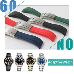 Waterproof Rubber Watchband Stainless Steel Fold Buckle Watch Band Strap for Oysterflex Bracelet Watch Man 20mm Black Blue Red Whi232f