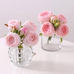 Decorative Flowers Moisturizing Latex Rose Flower 6 Heads/Bundle Real Touch Artificial Bridal Bouquet Wedding Party Home Decor Boquet