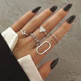 Bohemian Flower Rings Set For Women Vintage Geometric Metal Chain Knuckle Punk Rings 2022 Trendy Jewellery Gift Accessories