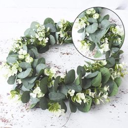 Decorative Flowers 1 Piece Artificial Eucalyptus Leaf Wreath Home Decoration Accessories Diy Living Room Door Wedding Holiday Supplies