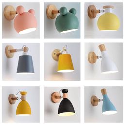 Wall Lamps Novelty Creative Led Lamp With Iron Lampshade Wood Lighting Fixture Bedside Kids Room Corridor Nordic Light Luminaire