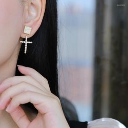 Stud Earrings Fashion Simple And Versatile Temperament Gold-plated Zircon Cross Jewellery Wholesale Earings