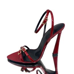L'ultima moda Donna Sandali con fibbia 10CM Tacchi alti di lusso Pelle verniciata Abito con cinturino alla caviglia rosso Scarpe da sposa firmate estate Scarpe da cena 35-43 con scatola