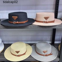 2022 French wide brim leather belt outdoor beach straw hat female autumn and summer versatile British celebrity jazz hat tide card