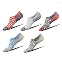 Men's Socks 5 Pairs 10 Pieces Anti-Dall And Striped Boat Silicone Non-Slip Invisible Chaussette Homme Socken