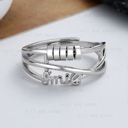 Circle Rotatable Charm Adjustable Ring Band Letter Smile Rings for Women Girls Fashion Fine Jewellery