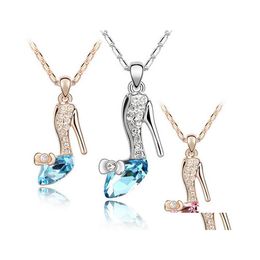 Pendant Necklaces Crystal Shoes Pendants Necklace Sier Gold Chains Ladies Rhinestones Highheeled Shoe Charms For Women Jewellery Drop D Otw9B