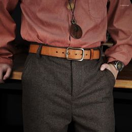 Belts High Quality 3.8cm Leather Belt Handmade Genuine Men Copper Buckle Cowleather Strap Male Jeans