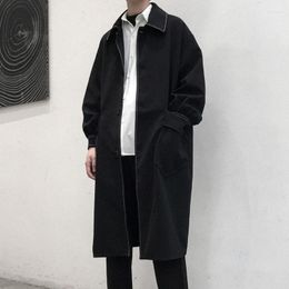 Men's Trench Coats Autumn Black Coat Men Fashion Oversized Long Korean Casual Loose Windbreaker Jacket Mens Overcoat S-XL