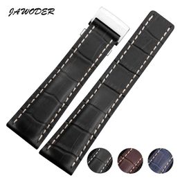 JAWODER Watch bands 22mm 24mm Black Brown Blue Crocodile Lines Genuine Leather Strap with Clasp for Breitling Tools 718P 732P 760256V