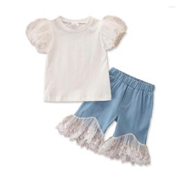 Clothing Sets Summer Girl Set White Lace Blouse Cotton Denim Half Pants Suits For Kids