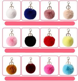 candy Colour cute cartoon keychains 8cm Imitate rabbit hair ball fashion accessories car bag pendant for girls women wholesale