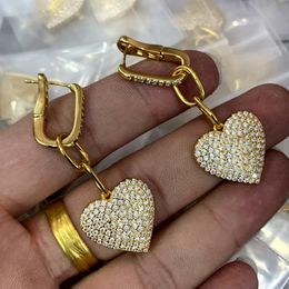 New designed women Silver Thick chain Stud Earring V Letter full diamonds Brass 18K Gold plating ladies pendants Earrings hoops Designer Jewellery ET1086