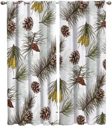 Curtain Christmas Pine Pinecone Pattern Home Decor Window Curtains Bedroom Kitchen Panel For Living Room