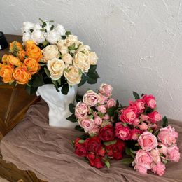 Decorative Flowers Artificial Silk Burnt Edge Rose Fake Bouquet Wedding Pography Props Home Living Room Garden El Office Desktop Plant Decor