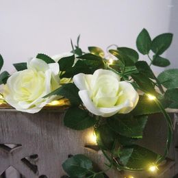 Strings Lovely Rose Garland With Copper Wire Light Floral Holiday Lighting Wedding SPA El Bar Coffee Shop Flower Decoration