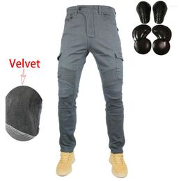 Motorcycle Apparel UGB06 Windproof Winter Warmer Plus Velvet Jeans Trousers Casual Men&#39;s Motorbike Pants Motocross Road Knee