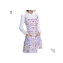 Aprons Womens Bib Comfy Cooking Chef Floral Pocket Kitchen Restaurant Princess Apron Drop Delivery Home Garden Textiles Otkvb