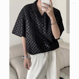 Men's Casual Shirts Summer Plaid Men Fashion Oversized Pocket Korean Style Loose Short Sleeve Mens Dress