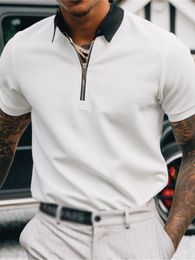 T-shirt da uomo Slim Polo Summer manica corta lavorata a maglia tinta unita colletto rovesciato pullover top abbigliamento casual da uomo