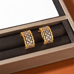 Italy Craft Stud Star Same Style Brushed Earrings Women Set With Zircon Hollow Out Gold/Silver Colour Matching Fashion Jewellery