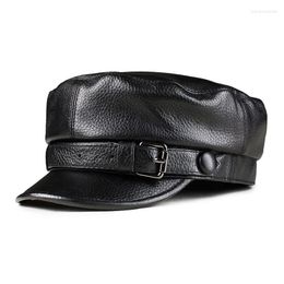 Berets Genuine Leather Hat Men Women Flat Cap High Quality First Layer Cowhide Military Hats Snapback Leisure Tourism Motion Winter