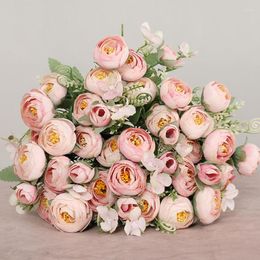 Decorative Flowers Nordic Artificial Silk 12 Heads Tea Rose Bouquet Retro Peony Fake Flower For DIY Wedding Home Garden Decoration Outdoor