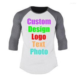 Men's T Shirts Customise Your Picture LOGO Solid Colour Pure Cotton Slim Three-quarter Sleeve Raglan T-shirt Round Neck Contrast