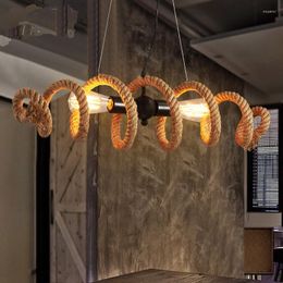 Pendant Lamps Nordic Retro Industrial Style Personality Water Pipe Rope Chandelier Cafe Bar Clothing Store Droplight