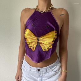 Women's Tanks Summer Women Sleeveless Vest Butterfly Print Hanging Neck Tank Tops Backless Irregular Hem Camisole
