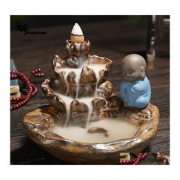 Sachet Bags Creative Smoke Backflow Tower Incense Burner Aroma Meditation Monk Sit On Lotus Censer Home Decoration F Drop Delivery G Otcdn