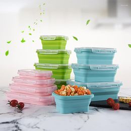 Dinnerware Sets 4Pc Silicone Folding Bento Box Collapsible Portable Lunch For Container Bowl Lunchbox Tableware