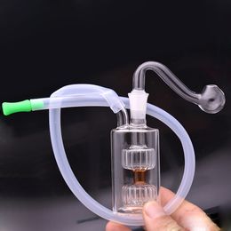 Hookahs Glass Oil Burner Bong with Double Honeycomb Matrix Perc 10mm Female Recycle Dab Rigs Beaker Bong with Male Glass Oil Burner Pipe and Hose Factory Price