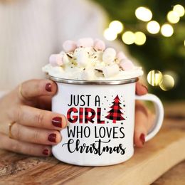 Mugs Just A Who Loves Christmas Enamel Coffee Cups Xmas Party Wine Dessert Cocoa Chocolate Handle Cup Gifts For Family Friends