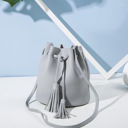 Evening Bags 2022 Vintage Fashion Small Women Bucket Female Pu Leather Tassel Shoulder Girls Drawstring Messenger Crossbody Bag #35