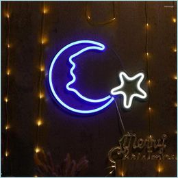 Night Lights Led Moon Star Shaped Neon Sign Light Decor Wall Art Lamp Xmas Birthday For Home Decoration Drop Delivery Lighting Indoor Dhgvg