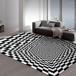 Carpets 3D Stereo Vision Vortex Rugs Living Room Sofa Square Funny Illusion Trap Black And White Lattice Floor Mat Household Full Carpet