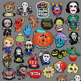 Shoe Parts Accessories Halloween Moq 1000Pcs Wholesale Croc Charms 2D Soft Pvc Horrible Movies Clog Buckles Decorations Fit Kid Br Dhnvw