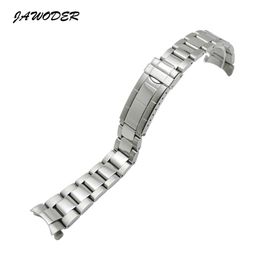 JAWODER Watchband 20mm Men Women Silver Pure Solid Stainless Steel Polishing Brushed Watch Band Strap Deployment Buckle Bracelets 259Y