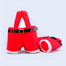 Christmas Decorations 30Pcs/lot Gift Bags Merry Treat Candy Wine Bottle Bag Santa Claus Suspender Pants Trousers Decor