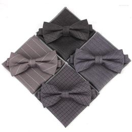 Bow Ties Luxury 2 PCS Mens Plaid Check Pocket Square Bows Tie Set Adjustable Handkerchief Bowtie Sets Wedding Party Stripe Hanky Lots