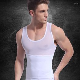 Men's Body Shapers 2022 Men's Tank Tops Slimming T Shirt Mesh Shaper Compression Waist Corsets Underwear Male Breathable Cinto Masculino