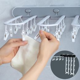 Hangers Folding Clothes Dryer Hanger Wall Mount Drying Rack Multi-clip Socks Underwear Storage Reusable