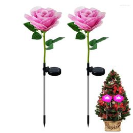 Solar Garden Roses Flower Lights Upgraded Realistic LED Powered Rose Stake Outdoor For Patio Pathway