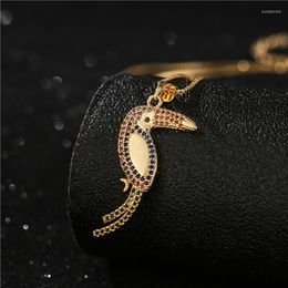 Chains American Fashion Genuine Gold Plated Woodpecker Moon Pendant Necklace Women's Micro-inlaid Jewellery Wish Selling Well.