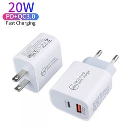 20W USB C Type Adapter Quick Phone Chargers For iPhone 14 13 12 11 Samsung S23 Xiaomi Google USB-C Universal US EU AU Plug Wall Charger PD Fast Charge Power Mobile A QC 3.0