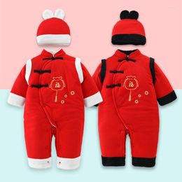 Ethnic Clothing 2022 Chinese Style Baby Big Red Lucky Bag Printed One-piece Thick Kawaii Male And Female Year Tang Suit With Hat